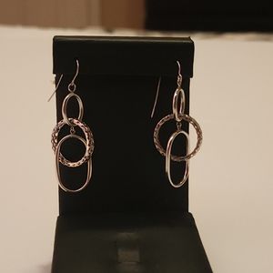 14k White Gold Triple Hoop Interlocking Dangle Fashion Earrings